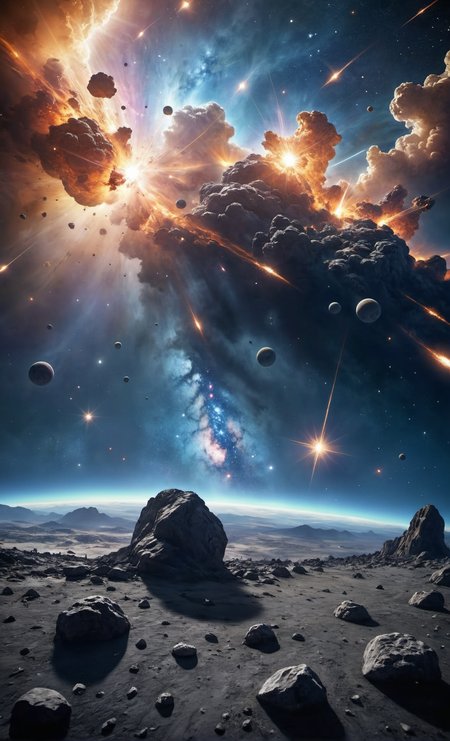 cinematic film still nebulae scattered in space,shooting stars,meteors,otherworldly,awe inspiring,<lora:add-detail-xl:1.5>, Ultra-HD-details, Hyperrealistic art cinematic film still photography in the style of detailed hyperrealism photoshoot . shallow depth of field, vignette, highly detailed, high budget, bokeh, cinemascope, moody, epic, gorgeous, film grain, grainy