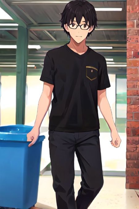 solo, 1boy, solo_focus, AkabaneP, black hair, brown eyes, glasses
