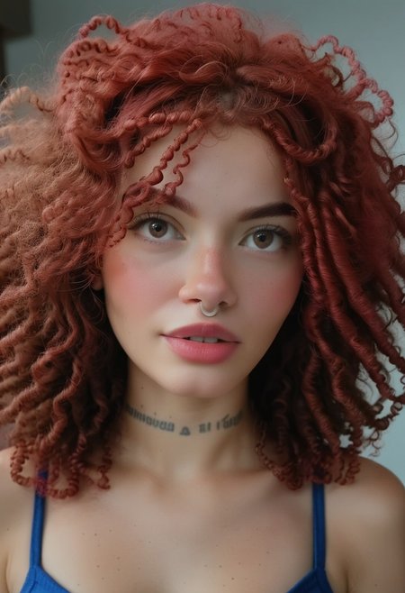 realistic, 22yo girl, shoulder-length red curly hair, brown eyes, UHD, photorealistic, best quality, masterpiece, 16K, cinematic