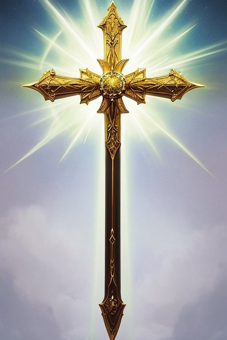 MagicItem_v1, fantasy, cross, cross-shaped scepter, masterpiece, high detailed, elegant, majestic, detailed, pretty, beauty, perfect, sleek, world morph, front facing position, perfect morph, divine, heavenly, excessive energy, holy