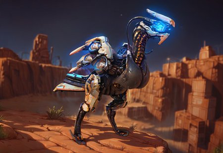 score_9_up, score_8_up, score_7_up, solo focus, full body, dynamic angle, 
longleg, robot bird, glowing eyes, wings, ruined city, day