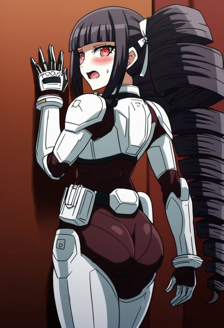 score_9, score_8_up, score_7_up, <lora:offset_0.2:0.1>, <lora:spo_sdxl_10ep_4k-data_lora_webui:1>, BREAK,
1girl, solo, source_anime, BREAK,
terraformarsmoviebodysuit, armored bodysuit, black bodysuit, white armor, boobplate, shoulder pads, wrist guards, black gloves, white gloves, utility belt, belt pouch, hip armor, thigh armor, <lora:Terraformars:1>, BREAK,
<lora:celestia-ludenberg-s1-ponyxl-lora-nochekaiser:1>, celestia ludenberg, long hair, bangs, black hair, red eyes, long sleeves, twintails, drill hair, twin drills, medium breasts, BREAK,
embarrassed, blush, open mouth, looking back, looking at viewer, BREAK,
against wall, ass focus, huge ass, BREAK,
from behind, indoors