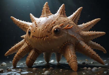 cinematic, starfish chonkasaurus, scifi, raytracing, HD, 4k, floating energy, night, dark, flesh color, (energy effects:1.3), <lora:chonkasaurus-000003:1>, <lora:add-detail-xl:2>