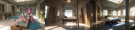 (otherworldly, otherworldly atmosphere, otherworldly appearance), highly insanely detailed, masterpiece, top quality, best quality, highres, 4k, 8k, RAW photo, ((ancient egyptian theme:1.2)), Hong Kong structure, structure, 
(mystical theme), mystical gatmosphere, arcane sanctuaries, otherwordly aura, 
(long_hair, long hair, random colors hair, glowing hair, hair over one eye, long messy hair), 
(eyelashes, eyeliner, eyeshadow, eyelashes, long eyelashes), 
collar, earrings, jewelry, necklace, armlet, 
tentacle, (underwater), nsfw, 
Homestay, Resort, (Guest House:1.1), 
building, structure, swirling energy, 
action pose, 
drunk, 
high-heels, 
reflection, reflective floor, 
shawl, 
abandoned building, shopping mall, overgrown with vegetation, [volumetric fog], cinematic lighting, colorful, colourful, 
belly bottom, erotic lingerie, 
((dune)), steep, sandhills, 
HDR, ((photorealistic)), professional light, cinematic lighting, fashion photography, ambient lighting, face lighting, <lora:detail_slider_v4:1>, Fantasy picture, OverallDetail, ancient roman room with a statue and candles in it and a bed in the middle of the room with a blue blanket on it and a blue blanket on the floor, RomInt, <lora:RomanInterior-10:1>, epiCPhoto, (fantasy world)