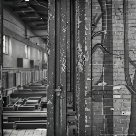hasselblad monochrome, ein altes lostplace - alte fabrik - irgendwo in deutschland, innenansicht, gro﷿e halle