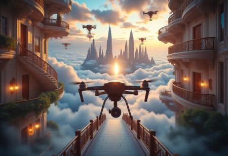 the most realistic, photorealistic photo ever taken [Fast FPV drone flythrough inside a luxurious mansion leading to a majestical city in the clouds, a GIRL FANTASY dream world with tall and modern skyscrapers, BRIGHT COLORS, floating islands in the sky, shifting landscapes, and ethereal creatures, Captured with a Hasselblad X2D 100C and an 80mm f/1.9 lens, hyper-realistic textures, elegant shadows, incredible realism, creamy bokeh, ultra-detailed textures, perfect lighting], aidmamj6.1, aidmaimageupgrader