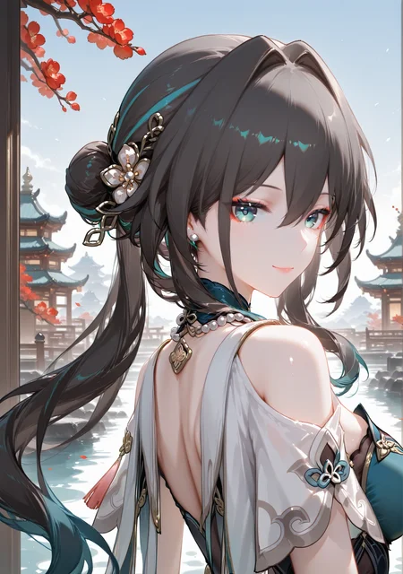 <lora:bskysty:1>,bskysty,
1girl,looking at viewer,upper body,ruan mei \(honkai: star rail\),smile,