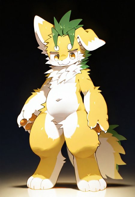 Hori PINAPPLE (XennoChan), zuppu11, xi410, 748cm, alens, nyalia, kyomu, youlichu, memento mori, 1boy, solo, furry, cute, kemono, full body, yellow fur, masterpiece, best quality, very awa, very aesthetic, absurdres