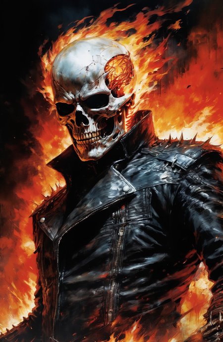 close-up photo, 💀  A ultra realistic poster of Ghostrider onfire in the red matrix, by Daniel Castan , Carne Griffiths , Andreas Lie , Russ Mills , Leonid Afremov, dark background, cinematic, high detail, vibrant, 
 and Hyperdimensional Rendering, Alien Technology, Cognitive Boundaries
 <lora:sdxl_photorealistic_slider_v1:0.6>