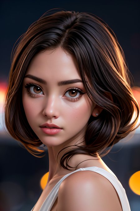 <lora:Sexy-PuertoRican:1> black hair, brown eyes, full lips, solo, looking at viewer, city background, blurred background, bokeh, deep of field, kkw-ph1, <lora:LORA-XenoDetailer-v2:1>