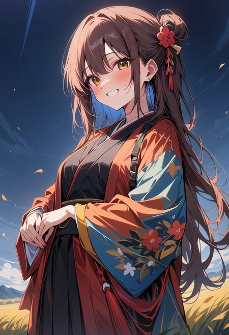(masterpiece,best quality:1.5), high quality details,, amazing quality,  newest, scenery, volumetric lighting 
shiny skin, BREAK,
1girl, bocchi the rock!,
japanese kimono, colorful kimono,
, smile, happy,
qu4ntum