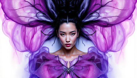 nobody de Bastien Lecouffe-deharme , Par carne griffiths et wadim kashin, illustration de Milo Manara , une photo en noir et blanc d'une superbe femme avec une ombre., de longs cheveux noirs, des lèvres sensuelles et épaisses, dans le style d'une beauté minimaliste, bronze clair et bronze , arrière-plan cohérent, dans le style des détails qui clignotent et vous le manquez, corps entier, couleurs désaturées, hyper réalisme, art à l'aérographe, peinture par éclaboussures, anatomie hyper détaillée et exagérée, détails violets vibrants par SansException<lora:aidmaFLUXpro1.1-FLUX-V0.2.safetensors:1.0:1.0> <lora:nobody_6v2_f1.safetensors:1.0:1.0> <lora:lora-000001.TA_trained.safetensors:1.0:1.0>