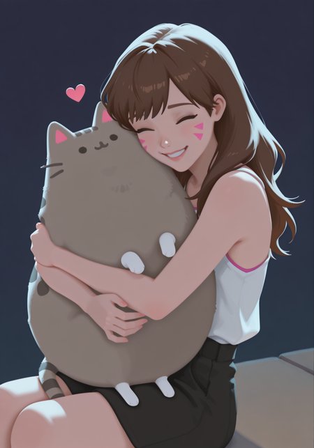 embedding:IllusP0s, g00se, hugging Pusheen, hug, 1girl, solo, loving, smile, night, d.va_\(overwatch\)<lora:PusheenIXL.safetensors:1.0:1.0> <lora:g00se_v2_ill.safetensors:1:1>