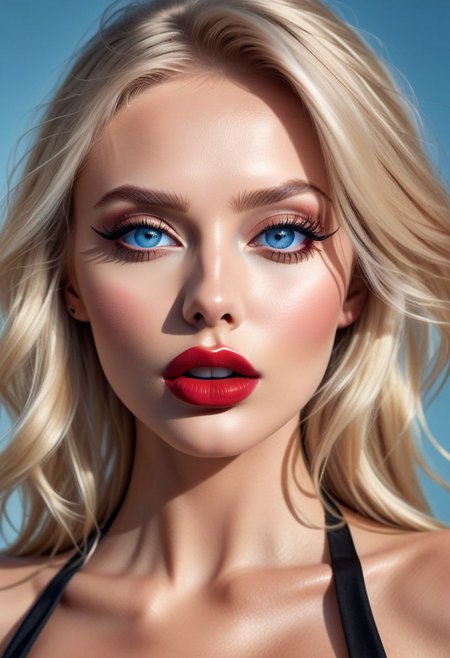 score_9, score_8_up, score_7_up, all body photo with legs, photorealistic, glamour photography of a swedish model, glamour vibe, long blonde hair, mascara, eyeliner, pale skin, sunken cheeks, full expressive lips, red lipstick, almond shaped light blue eyes, (blonde thin eyeborws:1.2), Dimples, smokey Pink eye makeup, Defined jawline, skin pores, warm natural lighting, realistic skin texture, highly detailed photography, 3d, vibrant, insanely detailed, hyperdetailed, expressive provocative face expression, very sexual. film poster look, film grain, ann8