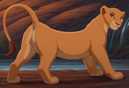 score_9, score_8_up, score_7_up, by reallynxgirl,  BREAK, (2 lionesses:1.5), (kiara, lioness, ((feral)), female lion, reddish brown eyes, smiling, seductive pose, detailed background,  (seductive pose:1.2), (raised tail:1.6)), lake, waterfall background, detailed background, (rear view:1.5), (seductive face), (teasing), (looking at viewer), (Nala, Lioness, smiling, blue eyes, (seductive pose:1.2), (raised tail:1.6))