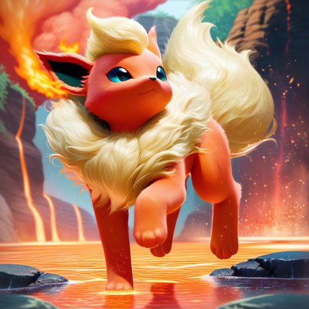 score_9, score_8_up, score_8, 
BREAK,
teru sakura, Flareon, fire, closed mouth, outdoors, day, blurry, detailed fur, full body, lava, 
zPDXL,