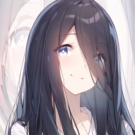 ((masterpiece)),(best quality), absurdres,sadako_yamamura,<lora:Sadakobest:0.8>,    <lora:quanAvatarStyle_v10:1>,face,facial, white background,smile, head,