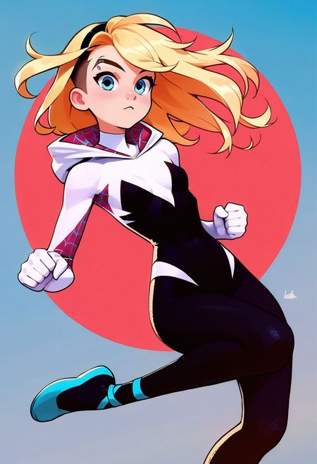 score_9, score_8_up, score_7_up, score_6_up, score_5_up, score_4_up, spider gwen, thin, tiny waist, narrow hips, small breasts, flat tummy, legs, sexy action pose, super cute, source_anime, perfect hands, hands rating_questionable,<lora:princess_xl_v2:0.5>,  <lora:hand 4:1>