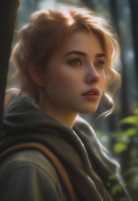 8K, HDR, RGB, Close-up, Hyperrealism, Oil Painting, Scene Detail, Stunning Looks, Super High Quality Detail, UHD, Top Angle,
a teenage girl, a fairy, rushes through the forest, wearing tattered clothes, navigating twisting dangers. The dim moonlight reveals a pale, trembling figure with blurry golden hair, hyperrealism, intricate detail, amazing craftsmanship, depth of field, sharp focus, dynamic action poses, creative poses, elegance,
Greg Rutkowski, Studio Ghibli Genshin Impact