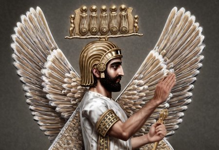 1boy, wings, fullbody, eye catching image of Cyrus the great, realistic