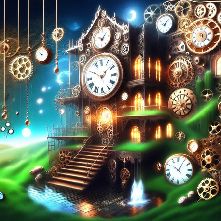 grass, window, tiles, steampunk, water, pocket watch, stairs, shoes, sparks, full moon