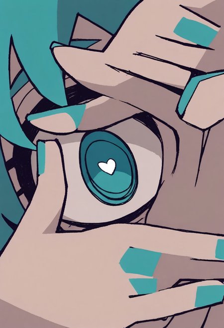 dybmw/hf, [(khyle.:0.1)::0.1], masterpiece, best quality, newest, absurdres, highres, very awa, anime screencap, no lineart, sketch:1.3, limited palette, 1girl, solo, from side, side angle, foreshortening, aqua nails, aqua hair, looking at viewer, close-up, portrait, detailed hands, one eye covered by hands, @_@, fingernails, hands up, hair between eyes, eye focus,heart pupils, detailed hands, finger frame, fingernails, hands up, aqua nails, finger frame over eye, close-up, (aqua:0.6) eyes, (crazy eyes):1.3, eye focus, finger frame, fingernails, hands up, aqua nails, finger frame over eye, low poly,
, <lora:NOOB_EPSv1_1_detailer_by_vlnvk_v0_5:1>
 ,<lora:ae¾a°c±æa¦¹cc»e£0.1cæ¬XL:1>
