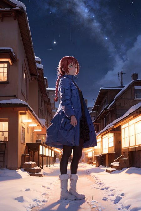 masterpiece, best quality,night,1girl,solo,snow,