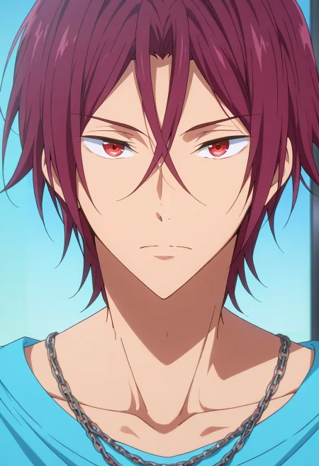 masterpiece, best quality, intricate details, anime screencap, , , , 1boy, solo, male focus, <lora:rin_matsuoka_ilxl:0.96>, rin_matsuoka, red hair, red eyes, hair between eyes, ,