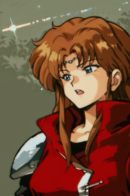 Score_9, score_8_up, score_7_up, score_6_up, facing viewer, source_cartoon, source_anime, rating_safe, 
1girl, alys brangwin, long hair, brown hair, blue eyes, circlet, illustration, armor, red jacket, open mouth, narrowed eyes, collarbone, looking to side, looking down, 
<lora:VGC_PS4_Alys_Brangwin-000007:1> 1990s (style), retro artstyle <lora:EarlyAkirav1.1:0.4>drgbls1