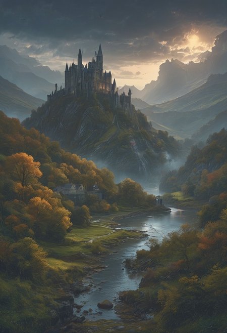 A captivating night scene illustration featuring a beautiful castle on a large  hill overlooking a lake in Wales.   The castle is ancient but well maintained and updated and comfortable to live in.  This enchanting artwork captures a serene and peaceful early morning, where the sun is just starting to rise over the beautiful hills and castle which   stands resolute amidst hills of Wales, creating a cinematic experience., illustration, cinematic
<lora:DonM3t3rn1tyXL-v1.1:0.7>, DonM3t3rn1tyXL,
OverallDetailXL  <lora:MJ52:0.3>  <lora:SDXLFaeTastic2400:0.4>  <lora:EpicF4nta5yXL:0.7>