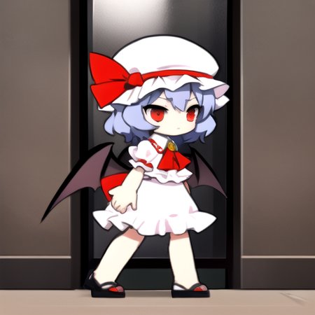 (masterpiece, best quality:1.2),  <lora:AKTEST-03:1> chibi, remilia scarlet, mansion, full body, (flat shading:1.1)