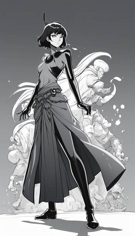 Cinematic scene, hero view, d4s sorceress, action pose, detailed background, masterpiece, best quality, high quality, absurdres <lora:diablo_4_sorceress_xl_v3:1>, (Anime Scene, Toonshading, Satoshi Kon, Ken Sugimori, Hiromu Arakawa:1.2), (Anime Style, Manga Style:1.3), Low detail, sketch, concept art, line art, webtoon, manhua, hand drawn, defined lines, simple shades, minimalistic, High contrast, Linear compositions, Scalable artwork, Digital art, High Contrast Shadows, glow effects, humorous illustration, big depth of field, Masterpiece, colors, concept art, trending on artstation, Vivid colors, dramatic