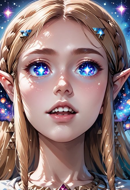 source_anime, colorful, score_9, score_8_up, score_8, (masterpiece), eyedetailxl, bettereyes, detailed_eyes, upper_body, bust, BREAK, 1girl, Princess Zelda, multicolored_eyes, (galaxy eyes:1.2), galaxy_eyes, lips, upper_teeth:0.3,  (white background) simple background, (galaxy eyes)