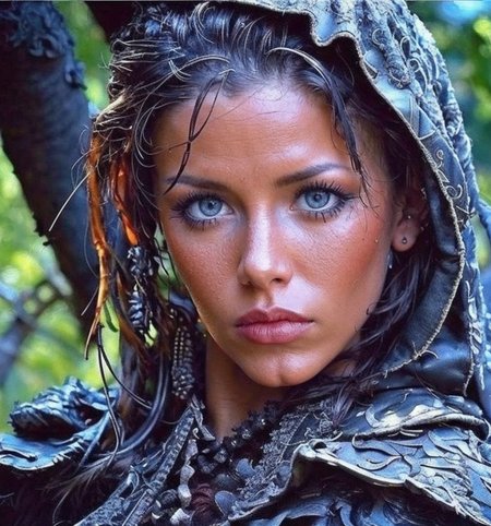 RAW photo, (masterpiece:1.3), subsurface scattering, heavy shadow, (high quality:1.4), (intricate, high detail:1.2), professional photography, HDR, High Dynamic Range, realistic, ultra realistic, photorealistic, high resolution, film photography, ambient lighting, atmospheric effects, <lora:detail_slider_v4:2>, OverallDetail, ChloeJ, <lora:ChloeJ:1>, as a female ranger, intricate leather armor, in a sinister forest,  <lora:FantasyRanger:0.8>, FanRan, FanFo, <lora:FantasyForest-10:0.7>, <lora:zoom_slider_v1:2>,  epiCPhoto
