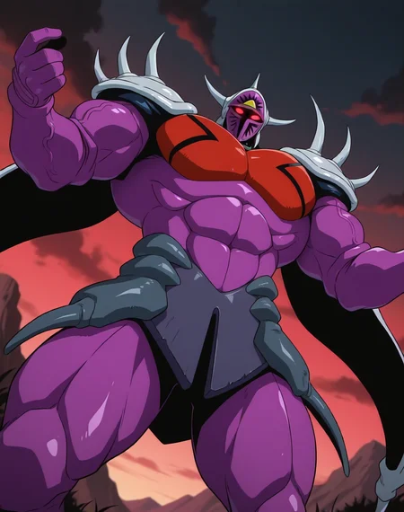 <lora:Lanacuras_(Shinzo)_(Illustrious)_(AD):1> Lanacuras, muscular, Shinzo, 
exterior, vivid anime dark sky with black clouds, mountains, nature, end of the world background, red and green clouds in the sky, fighting, 
dynamic action, dutch angle, cowboy shot, detailed face, detailed eyes, glowing red eyes, 
hyper muscular, end boss, large wide rounded protruding pecs, bulging muscles, large rounded muscular shoulders, large biceps, large thighs, abs, red pecs, perfect hands, peak physical conditioning, pinnacle of manly perfection, perfect physique, veiny muscles, commanding oppressive presence, 
BREAK: very awe, aesthetically pleasing, masterpiece, best quality, amazing quality, very aesthetic, perfect depth of field shot, 
BREAK: lazympos, lazypos (2),