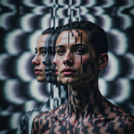 professional 3d model { <lora:lora-000005.TA_trained.safetensors.cliff:1> "prompts": [
    "glitchdreamcore, distorted human figure fragmented into triangular shards, analog glitch overlays, pastel noise background, cinematic composition, dreamlike geometry",
    "glitchdreamcore, circular motion of silhouettes in dance, smooth motion blur, analog VHS grain, subtle radial symmetry, soft white and dusty gray palette",
    "glitchdreamcore, vertical collage of human limbs and torsos, sliced into rectangular strips with ghosting distortion, grid alignment with analog scanlines",
    "glitchdreamcore, surreal floating cube made of blurred faces and limbs, VHS static texture and muted lighting, abstract motion within geometric form",
    "glitchdreamcore, abstract pyramid of layered silhouettes, dark edges and fading motion blur, streaks of red and violet, analog film texture",
    "glitchdreamcore, a person running through concentric oval glitches, warped dimensions and desaturated blue haze, motion captured with analog distortion",
    "glitchdreamcore, fragmented torso made of octagonal panels, motion streaks escaping from edges, dreamlike cinematic shadows, moody pastel grain",
    "glitchdreamcore, vertical staircase of cloned figures in dynamic action poses, glitch interference between steps, gray mist and retro purple tones",
    "glitchdreamcore, face exploding into pixelated spheres and blurred trails, floating geometry with analog warping and static overlay, dark background",
    "glitchdreamcore, symmetrical mirrored silhouettes framed in triangle borders, analog VHS disruption, soft faded lighting, surreal body repetition"
  ]
} . octane render, highly detailed, volumetric, dramatic lighting, RAW candid cinema, 16mm, color graded portra 400 film, remarkable color, ultra realistic, textured skin, remarkable detailed pupils, realistic dull skin noise, visible skin detail, skin fuzz, dry skin, shot with cinematic camera