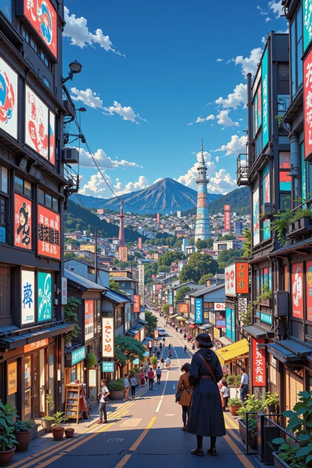 japanese city beautiful  landscape, cloudy sky, woman, very intricate, very detailed, sharp, bright, colorful, <lora:Hand v2:0.5> <lora:Anti-Blur:1><lora:Insane Detail Slider:0.25>  <lora:flux.1_lora_flyway_Epic-detail_v2:0.3> <lora:fluxenhancer:0.25> <lora:ROWER:0.8> <lora:Anime art - Variant 3:0.6> Anime art