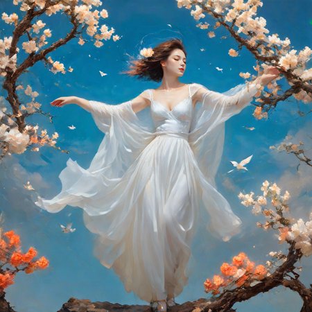 <lora:add-detail-xl:1.0>, 1girl, solo, dress, flower, white dress, brown hair, closed eyes, sky, tree, branch <lora:LangV2:0.85>, <lora:RuanV2:0.6>,