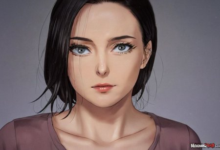 masterpiece, intricate details, manhwa milf, queen bee ami, grey eyes, black hair