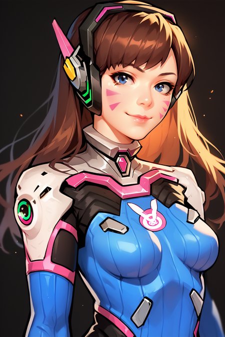 <lora:HanaSongDVApony20:0.9>,
score_9,score_8_up,score_7_up,score_6_up,score_5_up,score_4_up,
HanaSong,1girl,solo,d.va,(overwatch),long hair,whisker markings,brown hair,ribbed bodysuit,facial mark,bodysuit,blue eyes,white gloves,gloves,headphones,facepaint,bunny print,bangs,looking at viewer,pilot suit,shoulder pads,pink lips,eyelashes,breasts,animal print,upper body,high collar,nose,lips,hand up,medium breasts,closed mouth,swept bangs,skin tight,blue bodysuit,armor,smile,turtleneck,makeup,pauldrons,shoulder armor,black background,