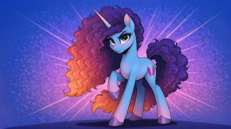 resolution, masterpiece, high resolution, (SOLO: 1.2), wild, detailed background,
<lora:Misty111:1> Misty Brightdawn  rebirth look, gradient hair, purple and orange hair  blue body unicorn,   eyes  green Misty Brightdawn, blue body unicorn, eyes green <lora:Wholesome-MLP-v1.4b:0.7> <lora:Smooth Style 2 SDXL_LoRA_Pony Diffusion V6 XL:1>t,,solo plain background, , solo,, FIGHTING STANCE, , LOOK AT THE VIEWER, ABSTRACT BACKGROUND,