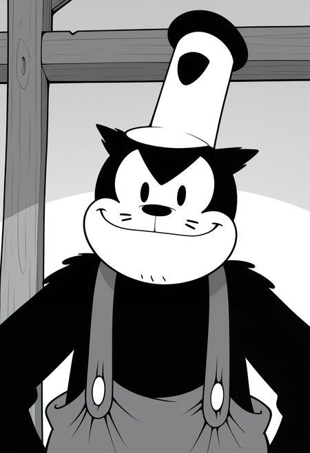 masterpiece,best quality,amazing quality,1boy, solo, p3t3, monochrome, furry male,  whiskers, captain hat, overalls, close up, smile, 