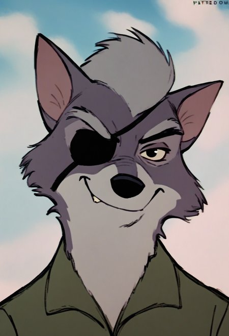 (robinhood:0.7) wolf o'donnell, in space, looking at viewer, smirk, eyepatch  <lora:robinhood-v2-ponyv6xl:1>, score_9, score_8_up, score_7_up, score_6_up, score_5_up, score_4_up