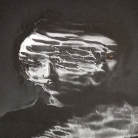 A close-up left facing profile portrait, a beautiful brunette woman made of glass, colorful light from hoph fibration bundles dramatically distorting her features