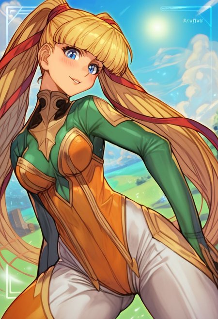 Stellar Blade Skin Suits , score_9, score_8_up, score_7_up, score_6_up, score_5_up, score_4_up, rating_questionable, , source_anime, digital illustration, pixiv, fanbox, uncensored, , BREAK, official art, 1girl, solo, monica kruszewski, blonde hair, blue eyes, hair ribbon, medium breasts, twintails, ribbon, Seductive Eyes, skinbodysuit, bodysuit, outdoors, blush, cowboy shot, looking at viewer, <lora:Monica_Kruszewski_Pony-000009:1>,  <lora:skinbodysuit e3-000009:0.75>, ng_deepnegative_v1_75t, easynegative, OverallDetail