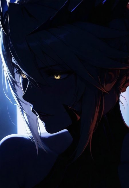 1girl, artoria lancer alter, solo, dark, light, the light illuminates part of the face, masterpiece, best quality, very aesthetic, close up,  parted lips