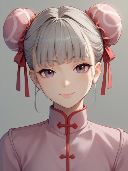 score_9, score_8_up, score_7_up, best quality, masterpiece, 4k, uncensored, perfect lighting, very aesthetic, anime BREAK
1girl, covered double buns, sweet pink bun cover, patterned bun cover,
gray hair,
simple background, face close-up, head tilt, slight smile, looking at viewer, flirty enhanched <lora:covered_double_buns-PD-1.0:1>