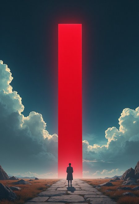 wallpaper with kubrick monolith, surreal, peopleless realistic scene of End of Evangelion