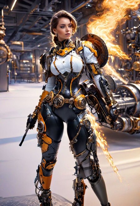 "Envision a closeup portrait of a  woman exuding a steampunk aura. The character stands confidently, adorned with intricate tattoos that tell tales of mechanical wonders and the romance of steam-powered machinery. The tattoos are alive with vibrant colors and depth, showcasing gears, cogs, and clockwork that seem to be in motion, as if part of the skin's machinery.The overall composition is dynamic, detailed, and harmonious, capturing the essence of a steampunk fantasy." "Add_Details_XL-fp16 algorithm, 4D octane rendering, infused with global illumination, breastinclassbetter_v141:0.5 --q 80 --s 175 --ar 3:4 --c 5