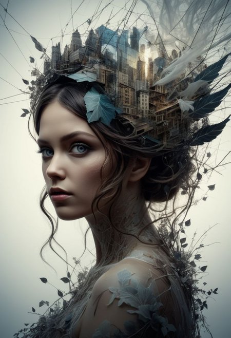 mysterious silhouette bride, (tornado), goddess, alluring, by Minjae Lee, Carne Griffiths, Emily Kell, Steve McCurry, Geoffroy Thoorens, Aaron Horkey, Jordan Grimmer, Greg Rutkowski, amazing depth, double exposure, surreal, geometric patterns, intricately detailed, bokeh,  perfect balanced, deep fine borders, artistic photorealism , smooth,  great masterwork by head of prompt engineering   <lora:add-detail-xl:2>  <lora:Double_Exposure:0.5>